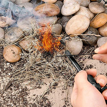 SLTG2020 Fire Starter with Compass, Paracord and Whistle – Waterproof Flint Fire Steel Survival Lighter for Your Camping, Hiking and Backpacking Gear All-Weather Magnesium Ferro Rod