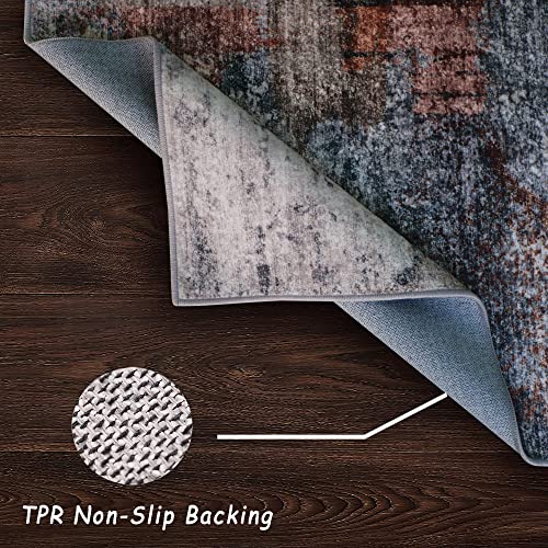 vivorug Ultra Soft Area Rug 5x7, Non Slip Washable Foldable, Stain Resistant Abstract Rugs for Living Room Bedroom, Modern Fuzzy Rug (Gray/Rust, 5'x7')