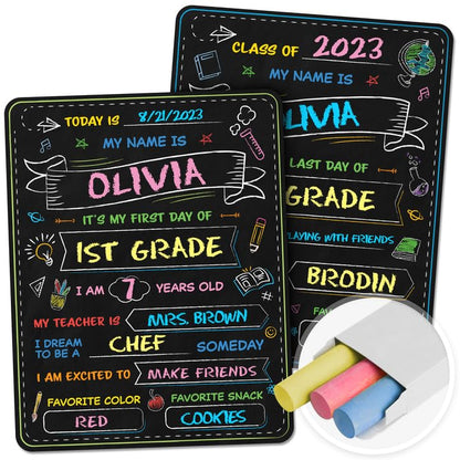 First and Last Day of School Board - 14” X 11” Double-Sided - My First & Last Day of School Sign Chalkboard - 1st Day School Signs for Kids Back to School Supplies Preschool Kindergarten 1st Grade