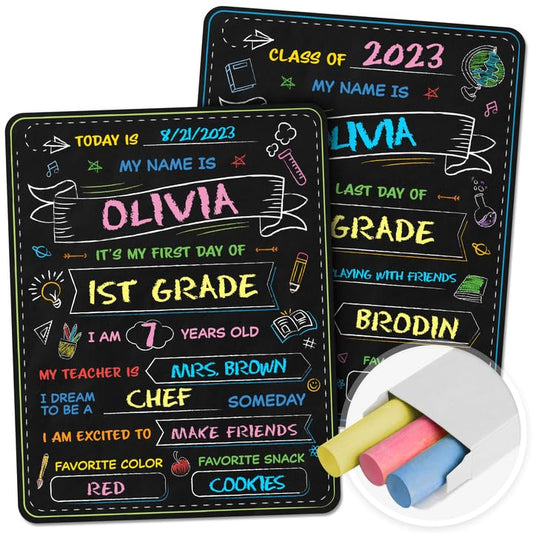 First and Last Day of School Board - 14” X 11” Double-Sided - My First & Last Day of School Sign Chalkboard - 1st Day School Signs for Kids Back to School Supplies Preschool Kindergarten 1st Grade