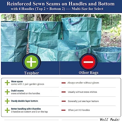 Professional 3-Pack 63 Gallons Lawn Garden Bags (D31, H19 inches) Reusable Yard Waste Bags with Gardening Gloves - Standable Leaf Bags,Yard Trash Containers,Plants Grass Clippings Bags with 4 Handles