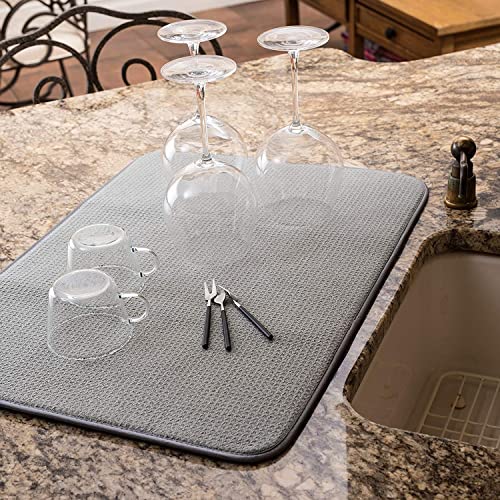 XXL Dish Mat 24" x 17" (LARGEST MAT) Microfiber Dish Drying Mat, Super absorbent by Bellemain (Gray)