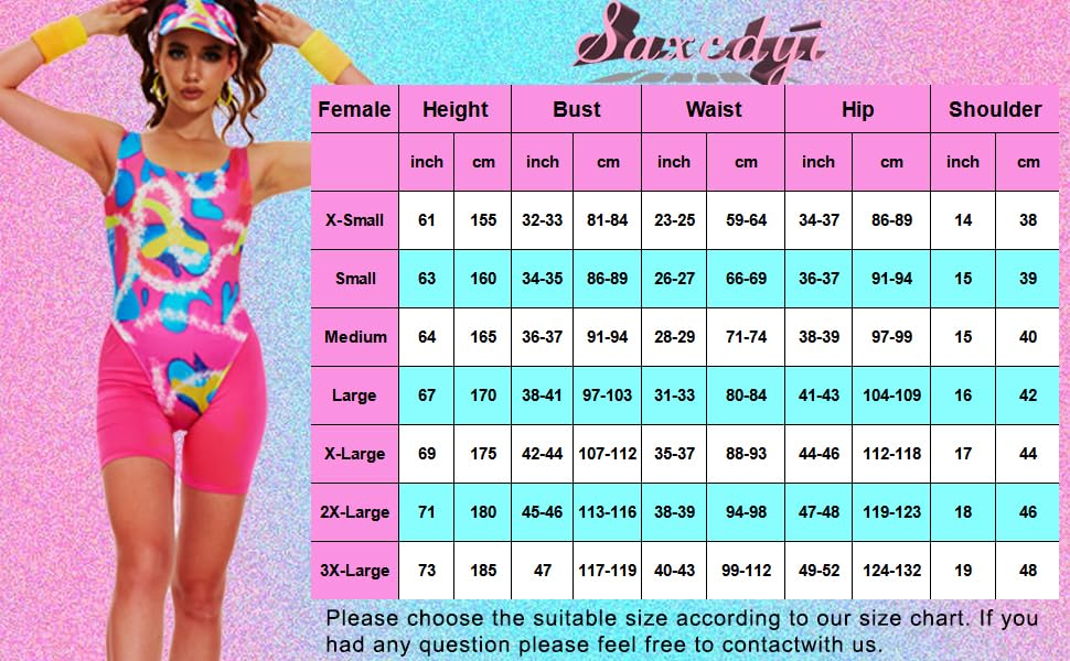 Saxcdyi 80s Workout Costume Outfit Leotard Legging Wristbands Sun Visor Earrings Set Halloween Women Margot Robbie Cosplay S