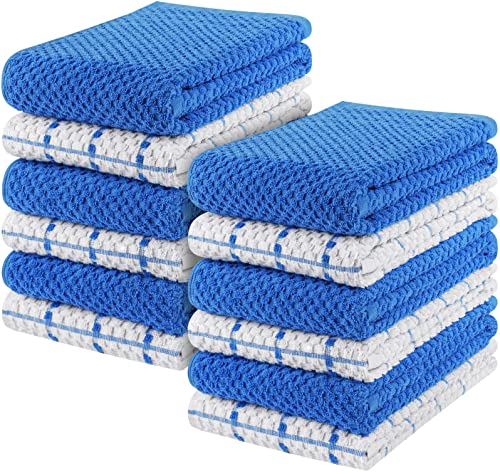 Utopia Kitchen Towels [12 Pack], 15 x 25 Inches, 100% Ring Spun Cotton Super Soft and Absorbent Linen Dish Towels, Tea Towels and Bar Towels Set (Blue)