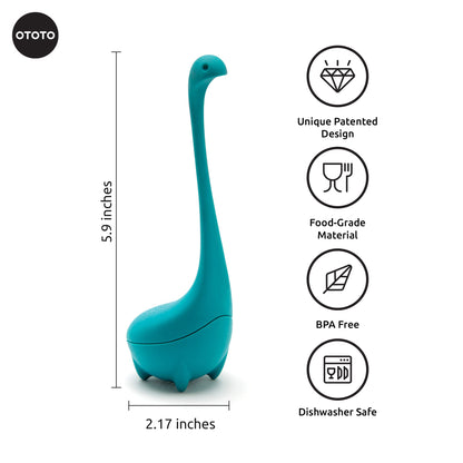 OTOTO Baby Nessie Loose Leaf Tea Strainer with Steeping Spoon - Cute Lake Monster Silicone Tea Infuser for Herbal Tea Gifts