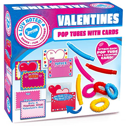 JOYIN 28 Packs Valentines Cards with Pop Tubes for Kids, Pop Tubes with Valentines Day Gift Cards Set, Stretchy Tube Stress Relief Fidget Toys for Kids Valentine's Day Favors Classroom Gifts