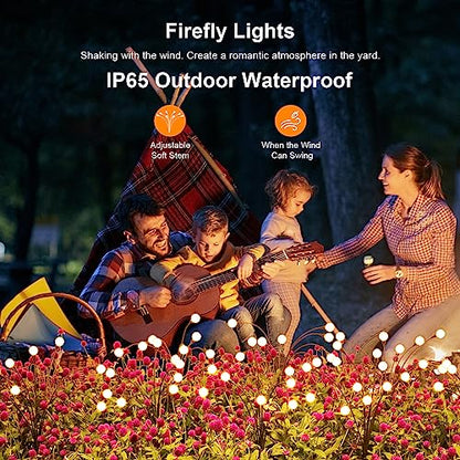 ASMAD Solar Garden Lights, 2 Pack 16 LEDs Solar Outdoor Lights, Firefly Lights for Patio Pathway Outdoor Decor, Big Bulb Base&Vary in Lenth, Warm White