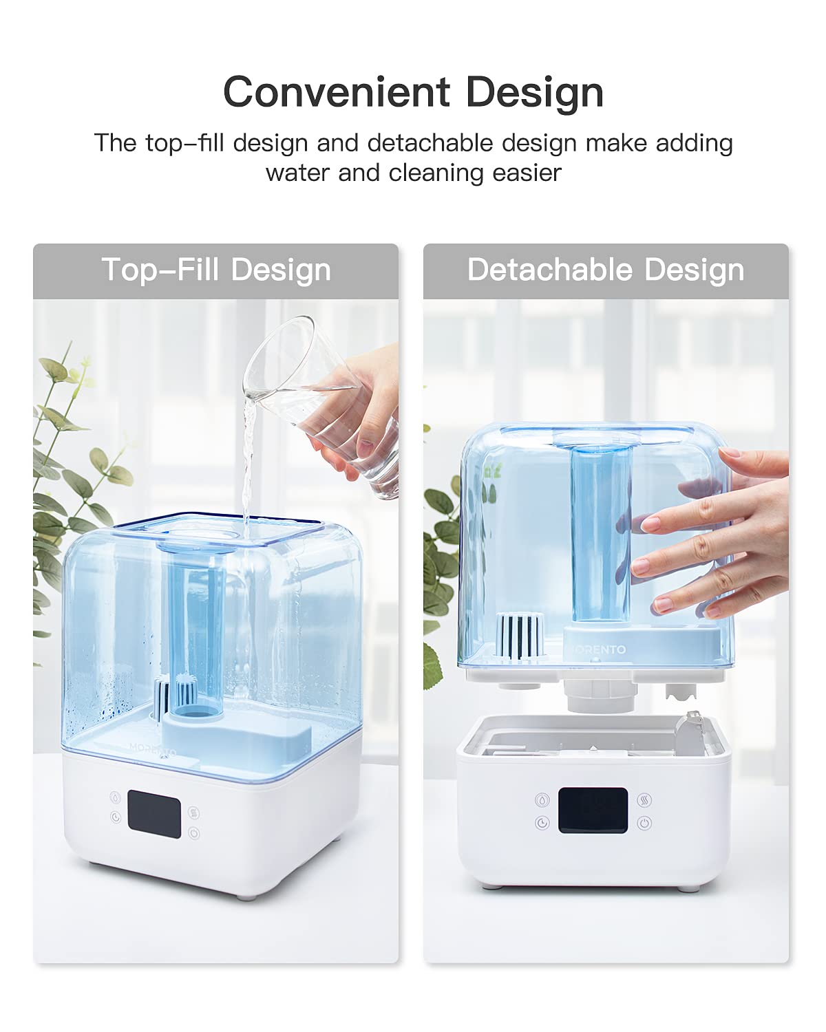 MORENTO Humidifiers for Bedroom, 4.5L Top Fill Humidifiers for Large Room, Cool Mist Humidifiers for Home, Auto Shut-Off, Humidity Setting, Last up to 50Hrs with Night Light, White, 1 Pack