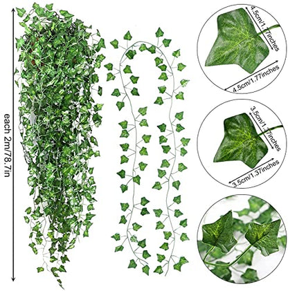 JPSOR 24pcs Fake Leaves Artificial Ivy Garland Greenery Vines for Bedroom Decor Aesthetic Silk Ivy Vines for Room Wall Home Decoration