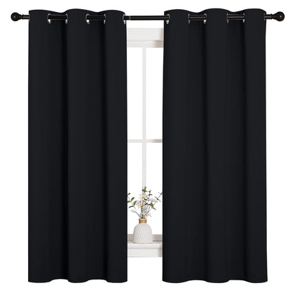 NICETOWN Halloween Pitch Black Solid Thermal Insulated Grommet Blackout Curtains/Drapes for Bedroom Window (2 Panels, 42 inches Wide by 63 inches Long, Black)