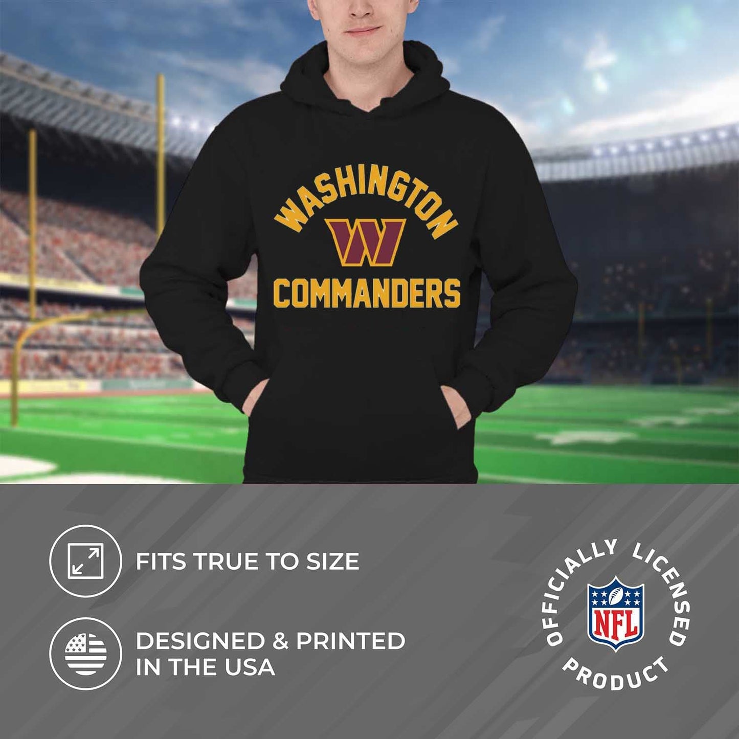 Team Fan Apparel NFL Adult Gameday Hooded Sweatshirt - Poly Fleece Cotton Blend - Stay Warm and Represent Your Team in Style (Washington Commanders - Black, Adult Medium)