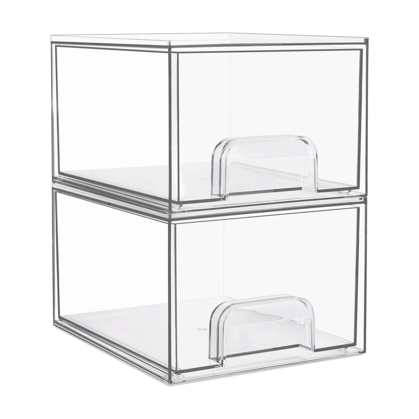 Vtopmart 2 Pack Stackable Makeup Organizer Storage Drawers, 4.4'' Tall Acrylic Bathroom Organizers,Clear Plastic Storage Bins For Vanity, Undersink, Kitchen Cabinets, Pantry Organization and Storage