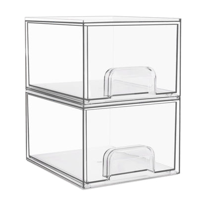 Vtopmart 2 Pack Stackable Makeup Organizer Storage Drawers, 4.4'' Tall Acrylic Bathroom Organizers,Clear Plastic Storage Bins For Vanity, Undersink, Kitchen Cabinets, Pantry Organization and Storage