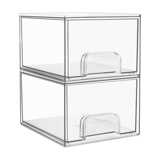 Vtopmart 2 Pack Stackable Makeup Organizer Storage Drawers, 4.4'' Tall Acrylic Bathroom Organizers,Clear Plastic Storage Bins For Vanity, Undersink, Kitchen Cabinets, Pantry Organization and Storage