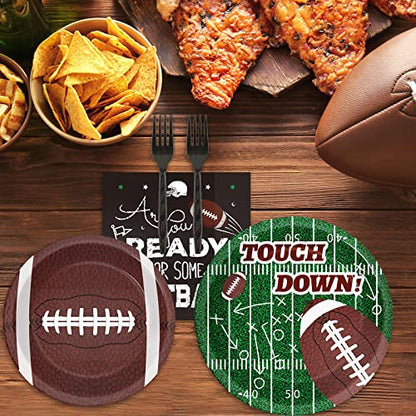 ZOIIWA 96 Pieces Football Tableware Set 24 Guests for Football Birthday Table Decorations Supplies Touchdown Football Game Day Party Dessert Plates Napkins Forks Birthday Party Favors