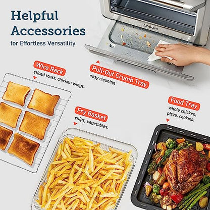 COSORI Toaster Oven Air Fryer Combo, 12-in-1, 26QT Convection Oven Countertop, Stainless Steel with Toast Bake and Broil, Smart, 6 Slice Toast, 12'' Pizza, 75 Recipes&Accessories