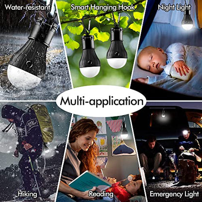 FLY2SKY Tent Lamp Portable LED Tent Light 4 Packs Hook Hurricane Emergency Lights LED Camping Light Bulb Camping Tent Lantern Bulb Camping Equipment for Camping Hiking Backpacking Fishing Outage