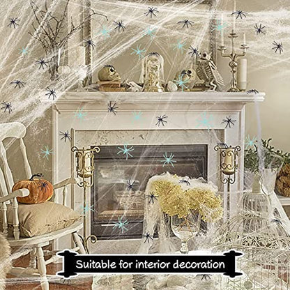 300 Sqft Halloween Spider Web Decorations, with 10 Glow in the Dark+10 Black Fake Scary Spiders, Super Stretch Cobwebs Creepy Halloween Indoor Outdoor Office Party Supplies (300 Sqft Web+20 Spider)