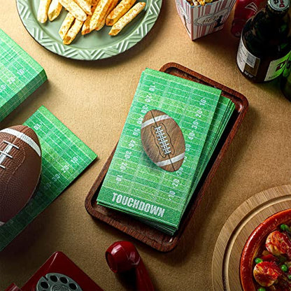 Fuutreo 200 Pcs Football Guest Napkins 2 Ply Decorative Disposable Football Napkins Football Party Supplies Decorations Green Paper Napkins Set for Sport Football Party Favors