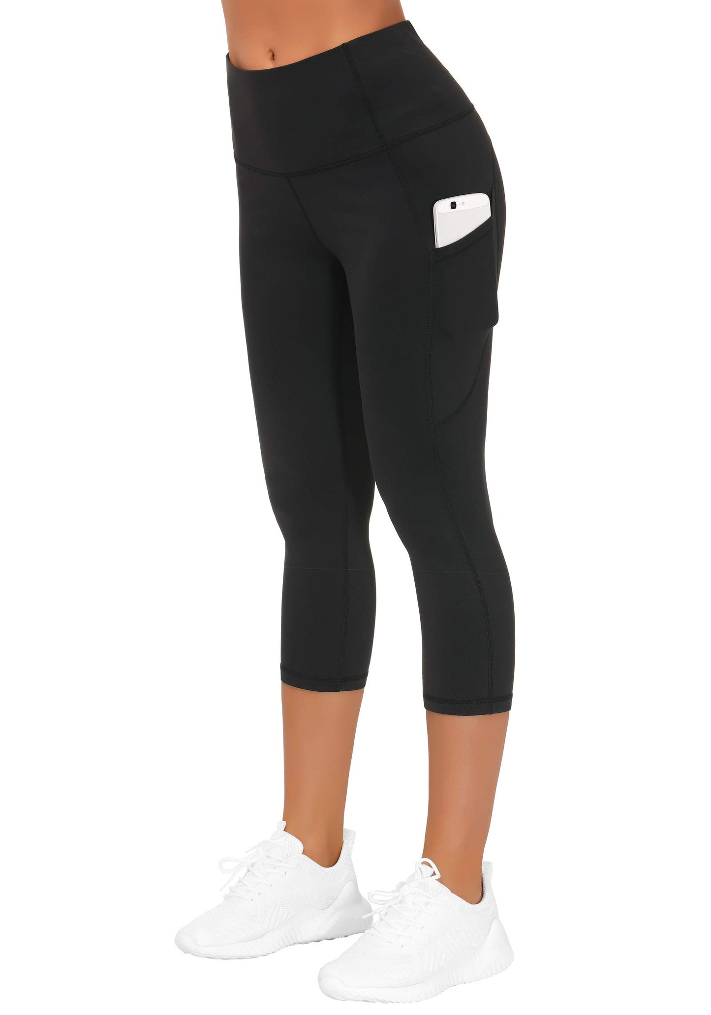 THE GYM PEOPLE Thick High Waist Yoga Capris with Pockets, Tummy Control Workout Running Yoga Leggings for Women (Medium, Z- Capris Black)