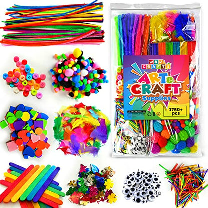 WAU CRAFTS Arts and Crafts Supplies for Kids - 1750 pcs Crafting for School Kindergarten Homeschool - Supplies Set for Kids Craft Art - Supply Kit for Toddlers and Kids Age 2 3 4 5 6 7 8 9