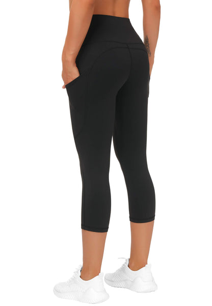 THE GYM PEOPLE Thick High Waist Yoga Capris with Pockets, Tummy Control Workout Running Yoga Leggings for Women (Medium, Z- Capris Black)