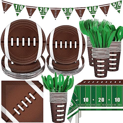 Football Party Decorations Football Party Supplies Tableware Set -24 guests Football Banners,Plate,Cup,Cutlery,Tablecloths for Super Sunday Touchdown Party Decoration