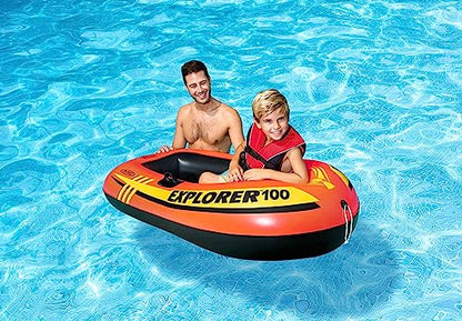 INTEX 58329EP Explorer 100 Inflatable Boat: 1-Person – Dual Air Chambers – Welded Oar Locks – Grab Rope – 120lbs Weight Capacity