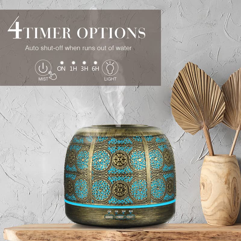 ARVIDSSON 500ml Essential Oil Diffusers, Metal Diffusers for Essential Oils Large Room, Ultrasonic Aromatherapy Diffuser for Home