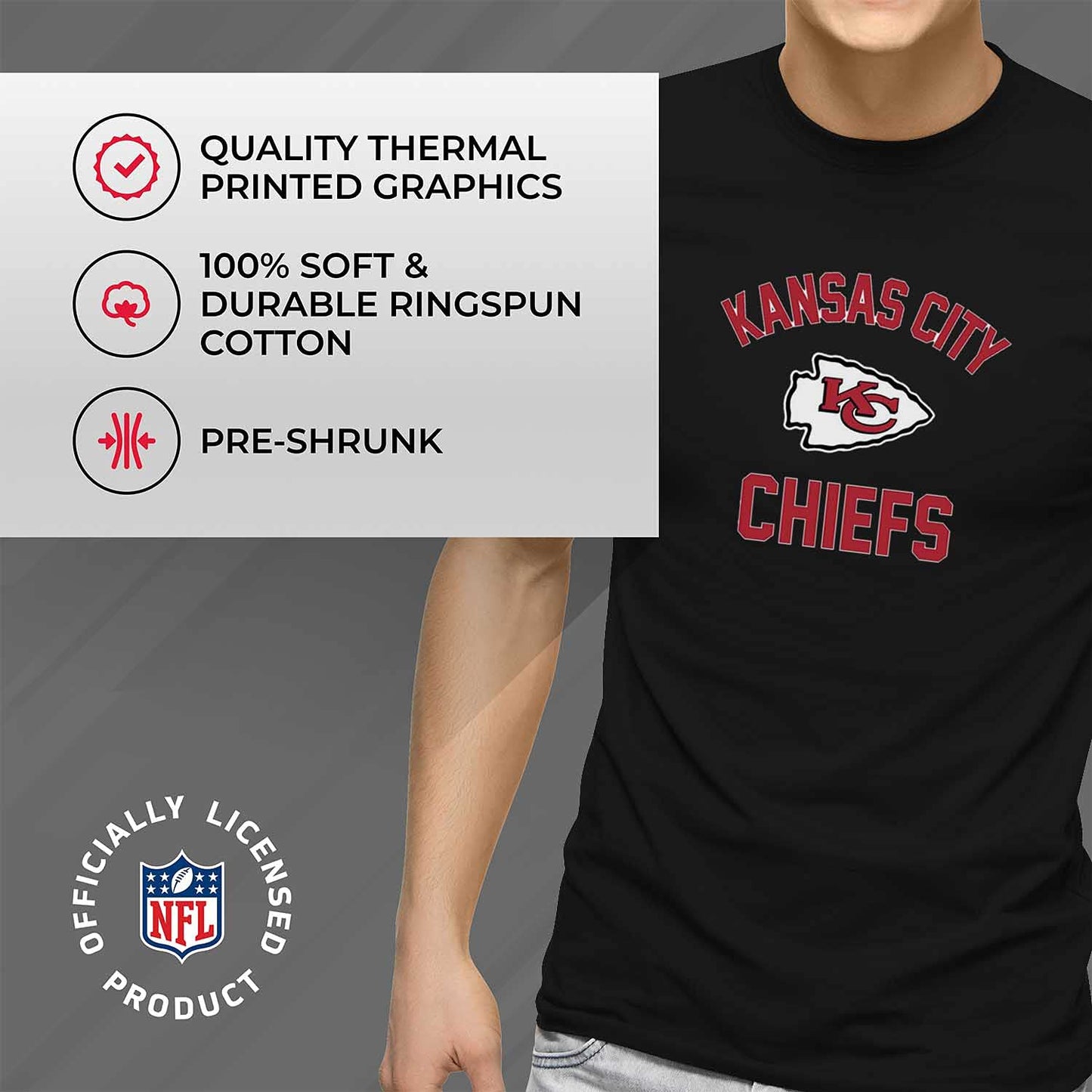 Team Fan Apparel NFL Adult Gameday T-Shirt - Cotton Blend - Tagless - Semi-Fitted - Unleash Your Team Spirit During Game Day (Kansas City Chiefs - Black, Adult XX-Large)