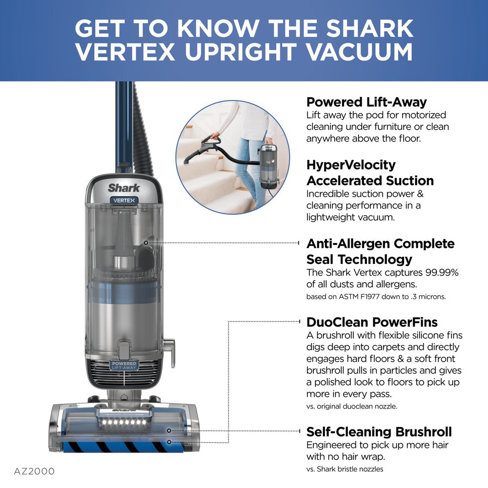 Shark® Vertex Duoclean® Powerfin Upright Vacuum Powered Lift-Away®, Self-Cleaning Brushroll