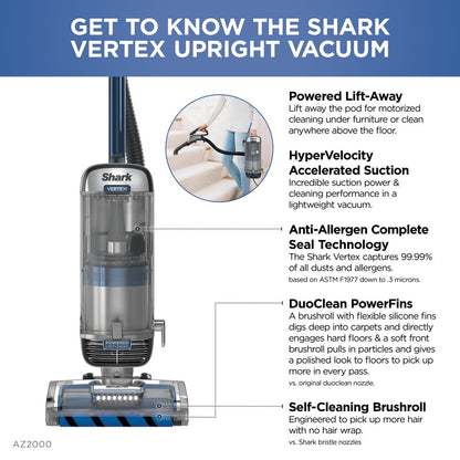 Shark® Vertex Duoclean® Powerfin Upright Vacuum Powered Lift-Away®, Self-Cleaning Brushroll