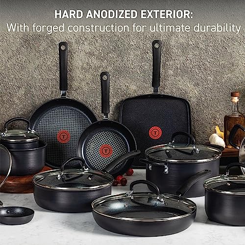 T-fal Ultimate Hard Anodized Nonstick Cookware Set 17 Piece Pots and Pans, Dishwasher Safe Black