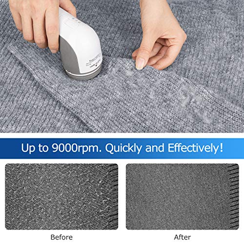 BEAUTURAL Fabric Shaver and Lint Remover, Sweater Defuzzer with 2-Speeds, 2 Replaceable Stainless Steel Blades, Battery Operated, Remove Clothes Fuzz, Lint Balls, Pills, Bobbles Gray