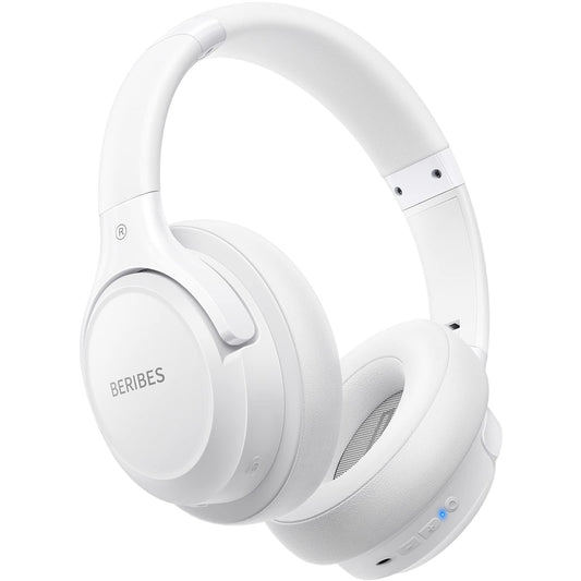 Bluetooth Headphones Over Ear,BERIBES 65H Playtime and 6 EQ Music Modes with Microphone,HiFi Stereo Foldable Lightweight Wireless Headset,Deep Bass for Home Office Cellphone PC Etc.(White)