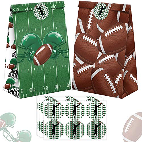 24 Pack Football Party Candy Favor Bags with Stickers, Football Goodie Gift Treat Bags Football Themed Birthday Party Supplies