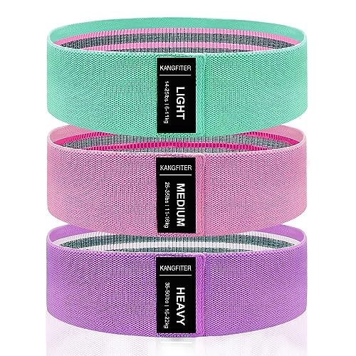 KANGFITER Fabric Resistance Bands for Working Out, 3 Level Non-Slip Booty Bands for Women and Men, Loop Exercise Bands Set for Leg and Glutes, Hip Elastic Bands for Home and Gym Fitness, Yoga, Pilates