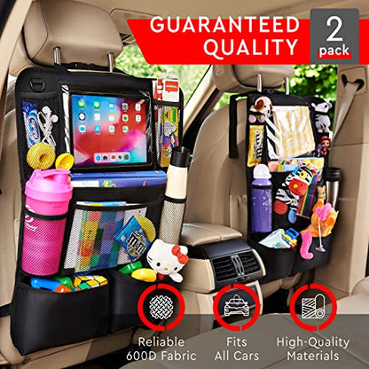 Helteko Backseat Car Organizer, Kick Mats Back Seat Protector with Touch Screen Tablet Holder, Car Back Seat Organizer for Kids, Car Travel Accessories, Kick Mat with 9 Storage Pockets 2 Pack, Black