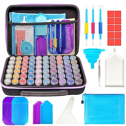 MoeeBtee Diamond Painting Storage Containers, 60 Slots Diamond Painting Accessories and Tools Portable Diamond Painting Organizer, Diamond Art Storage Case Jewelry Beads Storage Box - Purple