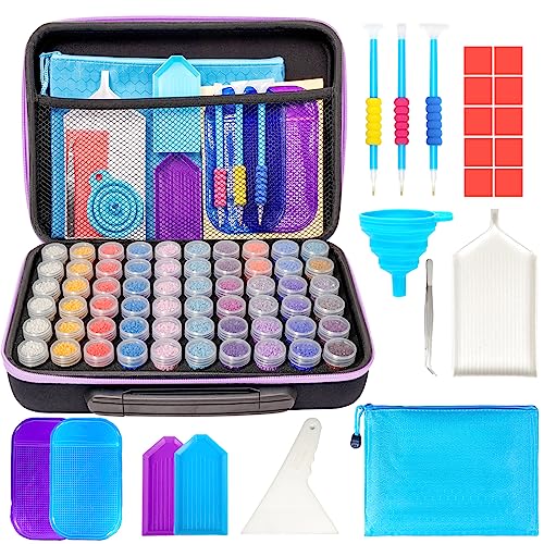 MoeeBtee Diamond Painting Storage Containers, 60 Slots Diamond Painting Accessories and Tools Portable Diamond Painting Organizer, Diamond Art Storage Case Jewelry Beads Storage Box - Purple