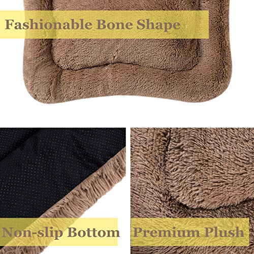 Coohom Deluxe Plush Bed Pet Cushion Crate Mat,Fulffy Comfy Kennel Anti-Slip Washable Pad for Medium Large X-Large Dogs(X-Large, Khaki)