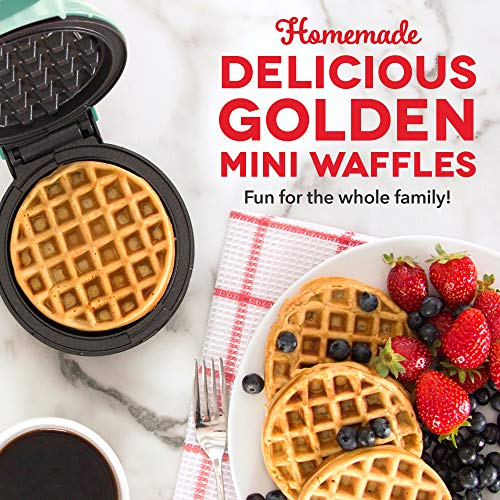 DASH Mini Maker for Individual Waffles, Hash Browns, Keto Chaffles with Easy to Clean, Non-Stick Surfaces, 4 Inch, Aqua