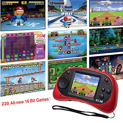 EASEGMER 16 Bit Kids Handheld Games Built-in 220 HD Video Games, 2.5 Inch Portable Game Player with Headphones - Best Travel Electronic Toys Gifts for Toddlers Age 3-10 Years Old Children (Red)