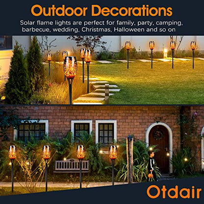 Otdair Solar Torch Lights with Flickering Flame, 12 Packs 12LED Tiki Torch Solar Lights Outdoor, IP65 Waterproof Mini Solar Torch Light Auto On/Off for Garden, Patio, Yard, Pathway