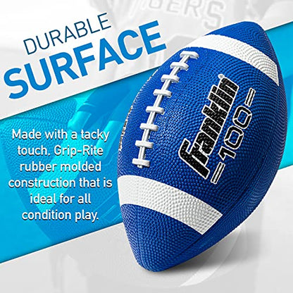 Franklin Sports Football - Grip-Rite 100 - Kids Junior Size - Youth Football - Durable Outdoor Rubber Football - Blue / White