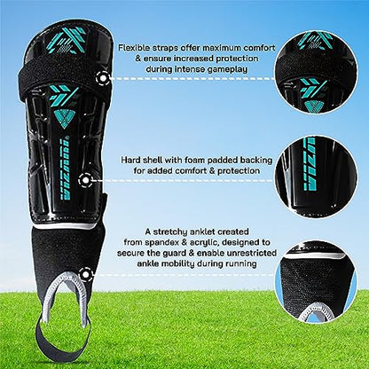 Vizari Malaga Soccer Shin Guard for Kids| Youth Soccer Shin Guard | Lightweight and Breathable Child Calf Protective Gear Soccer Equipment | Black | XX - Small