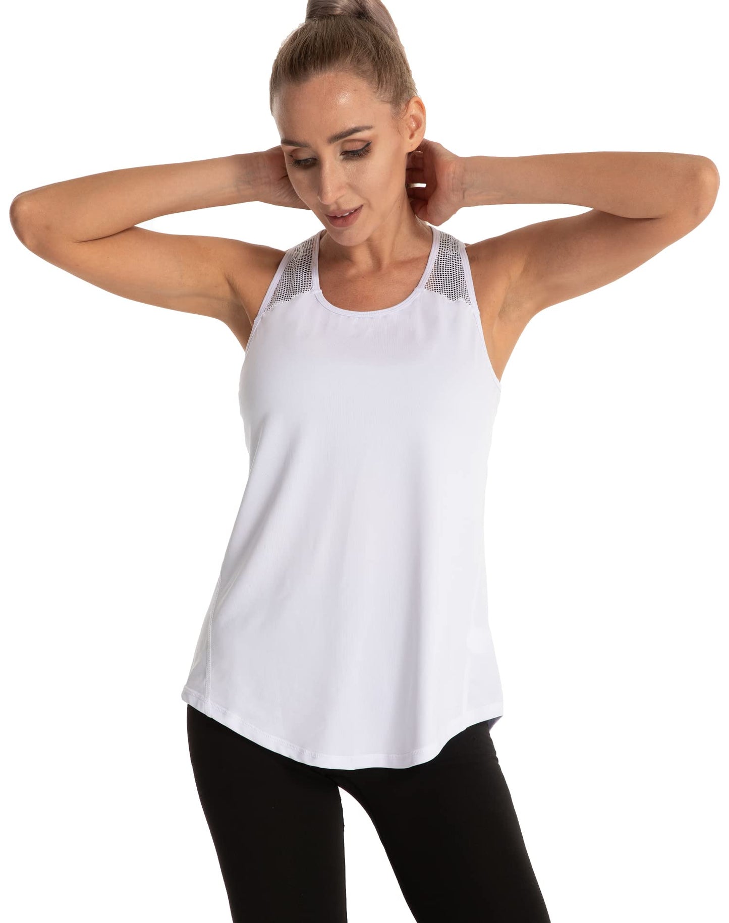 Aeuui Womens Workout Tops for Women Racerback Tank Tops Mesh Yoga Shirts Athletic Running Tank Tops Sleeveless Gym Clothes White