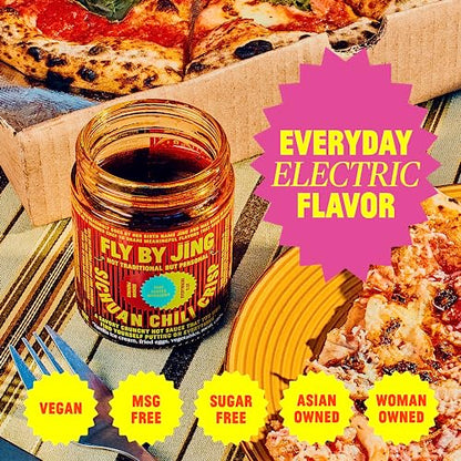 FLYBYJING Sichuan Chili Crisp, Gourmet Spicy Tingly Crunchy Hot Savory All-Natural Chili Oil Sauce w/Sichuan Pepper, Versatile Hot Sauce Good on Everything and Vegan, 6oz (Pack of 1)