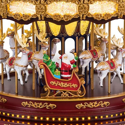 Mr. Christmas Deluxe Carousel Musical Animated Indoor Christmas Decoration, 15 Inch, Brown