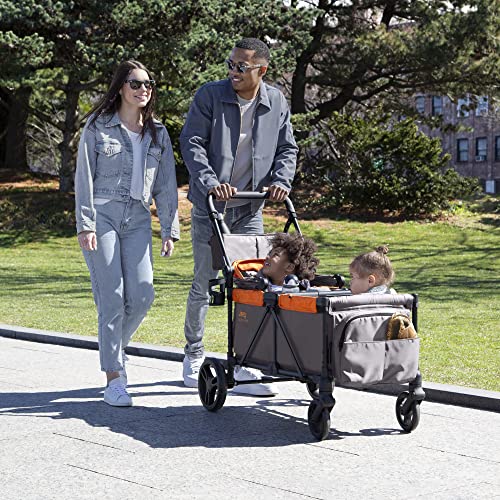 Jeep Sport All-Terrain Stroller Wagon by Delta Children - Includes Canopy, Parent Organizer, Adjustable Handlebar, Snack Tray & Cup Holders, Grey/Bonfire